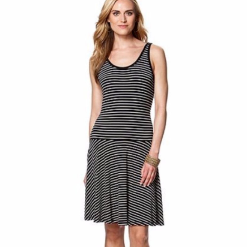 Chaps Drapey Oleander Stripe Sleeveless Casual Dress White/Black Size XL